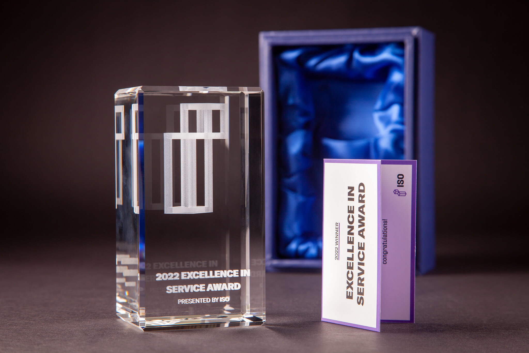 Crystal ISO Award with gift box and insert